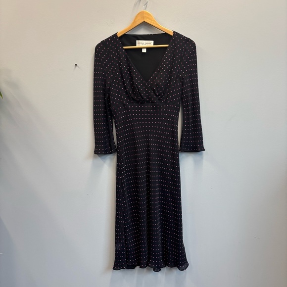 Donna Ricco 4 Black Silk Dress Pink Polka Dots lined babydoll empire waist - Picture 1 of 10